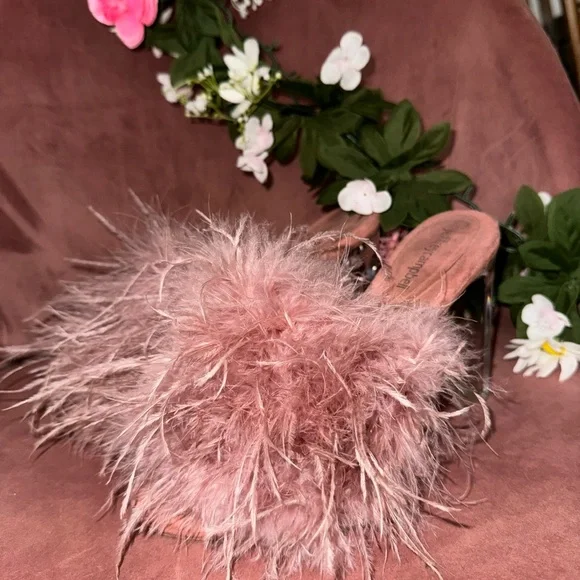 Jeffrey Campbell Pink Daisy Boa Feathered Heels - Picture 1 of 8